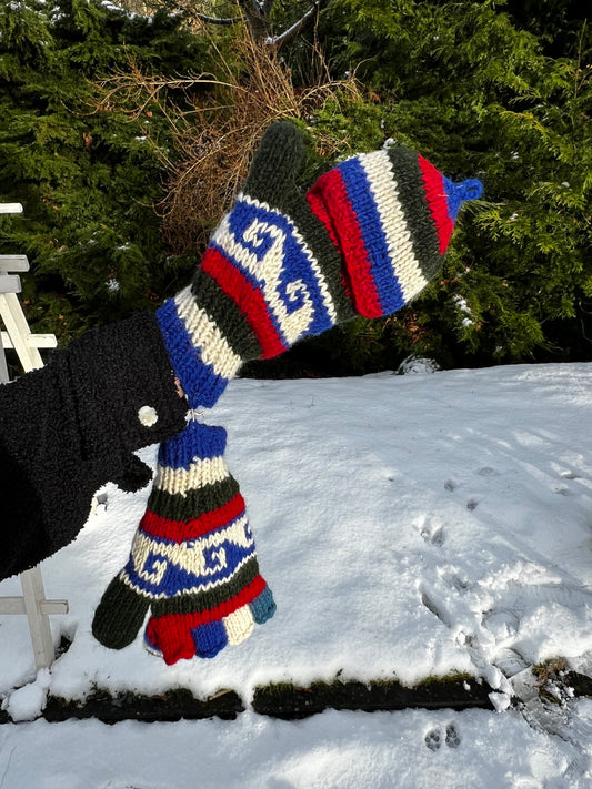 Wollen cabrio wanten met kap - Vingerloze handschoenen - Serbia