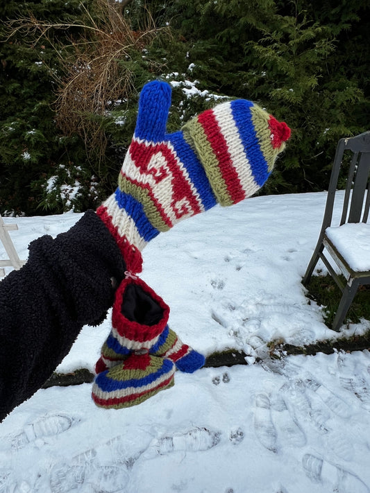Wollen cabrio wanten met kap - Vingerloze handschoenen - Dutch wave