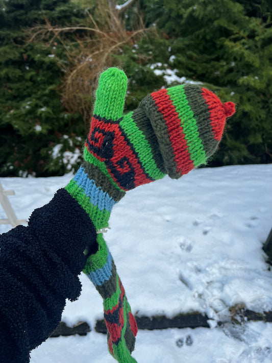 Wollen cabrio wanten met kap - Vingerloze handschoenen - Grinch