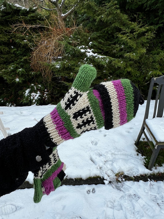 Wollen cabrio wanten met kap - Vingerloze handschoenen - Lavender olive