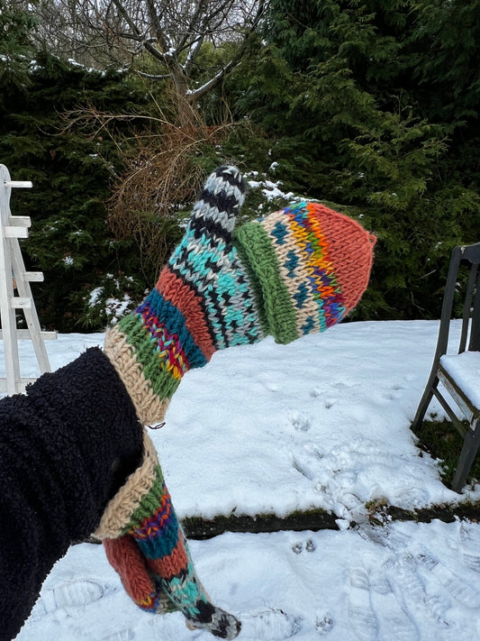 Wollen cabrio wanten met kap - Vingerloze handschoenen - Pastel blue