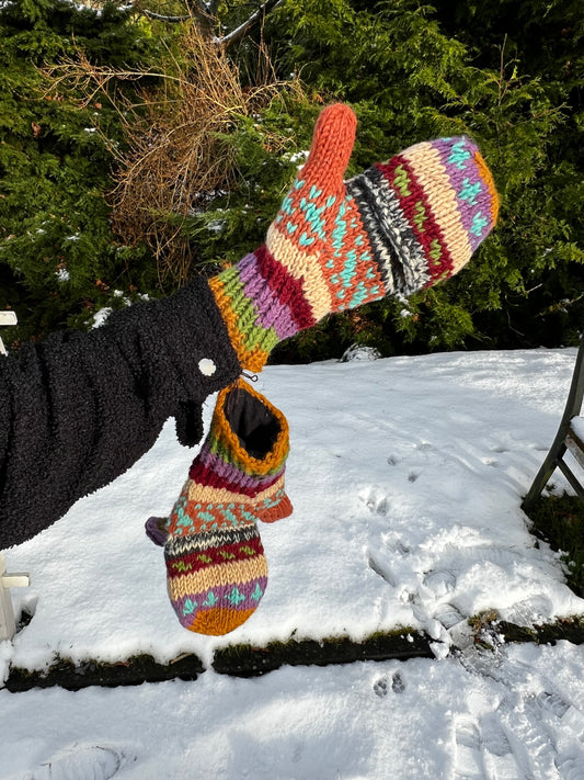 Wollen cabrio wanten met kap - Vingerloze handschoenen - Pastel peach