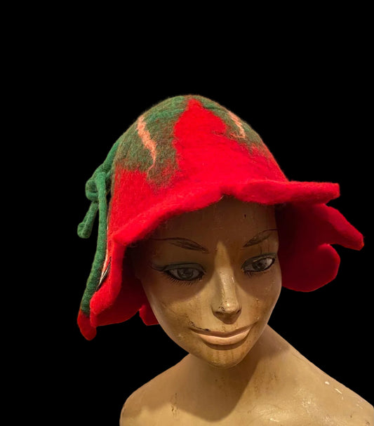 Vilten saunahoedje - Rood/Groen