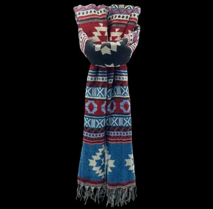 Bohemian shawl 200x95 cm - bordeaux/blauw