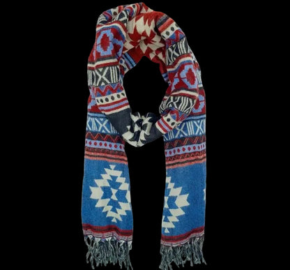 Bohemian shawl 200x95 cm - bordeaux/blauw