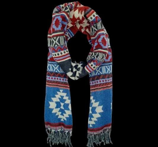 Bohemian shawl 200x95 cm - bordeaux/blauw