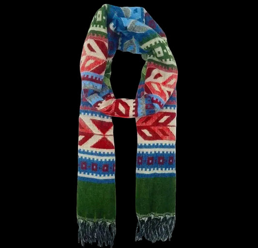 Bohemian shawl 200x95 cm - Groen/blauw/rood