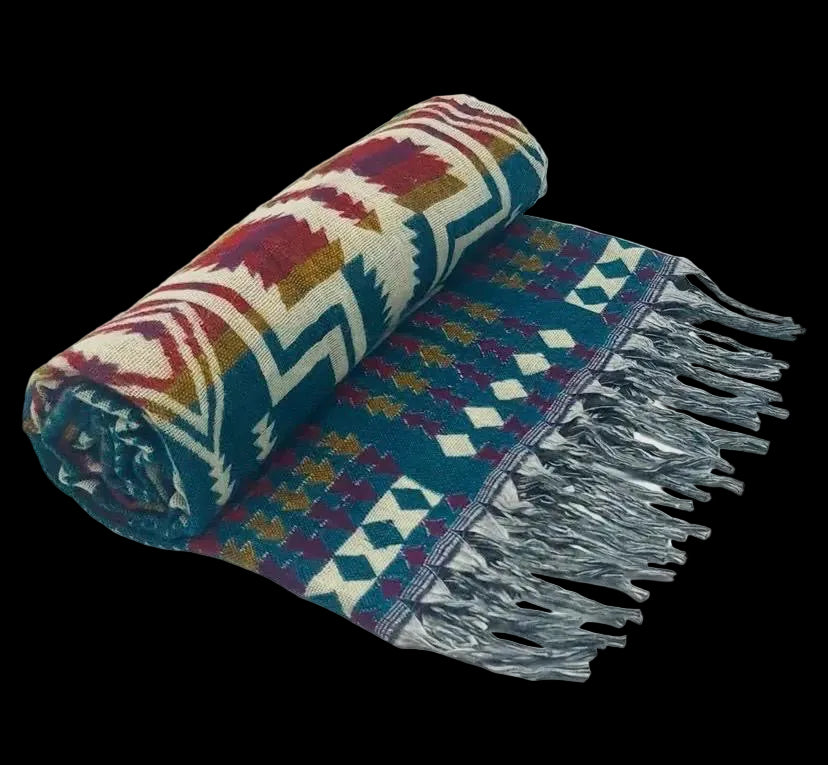 Bohemian shawl 200x95 cm - multi blauw