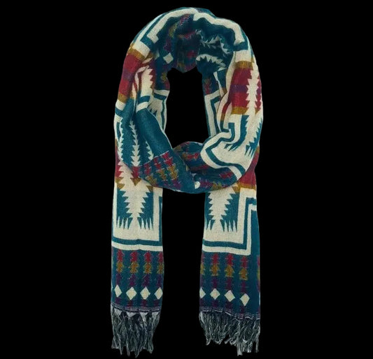 Bohemian shawl 200x95 cm - multi blauw