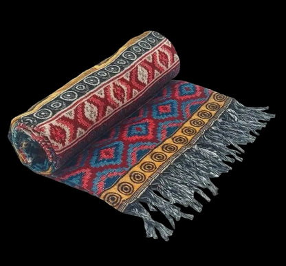 Bohemian shawl 200x95 cm - Teal/geel/multi