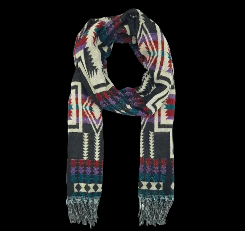 Bohemian shawl 200x95 cm - Rood/paars/teal