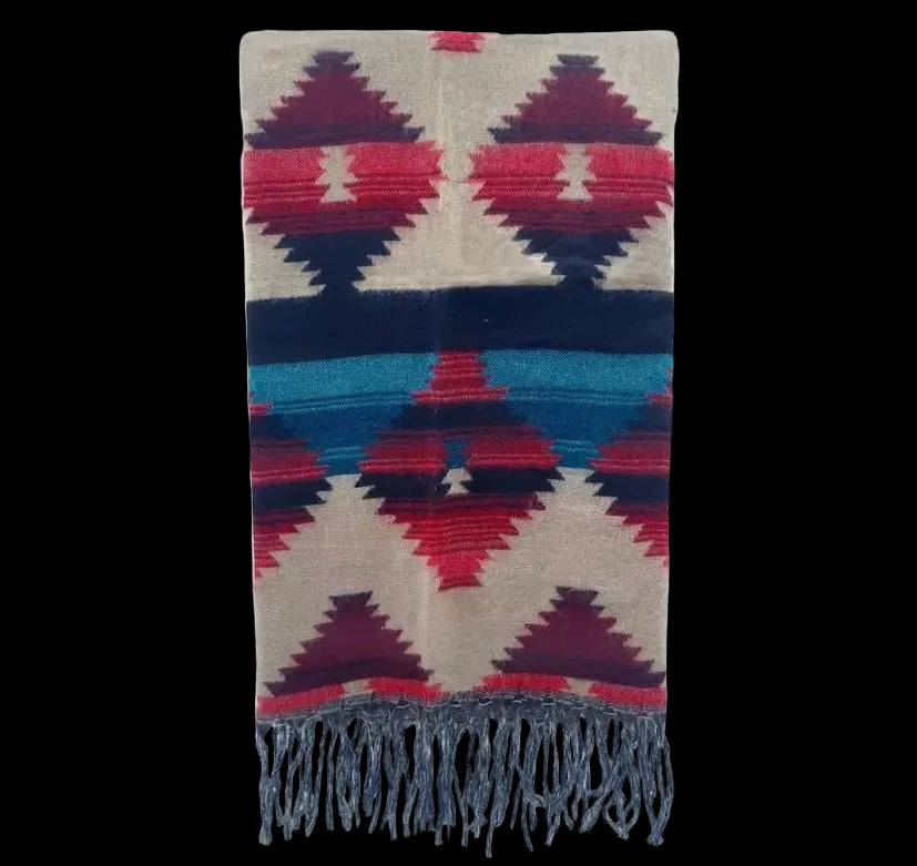 Bohemian shawl 200x95 cm - Rood/blauw/creme
