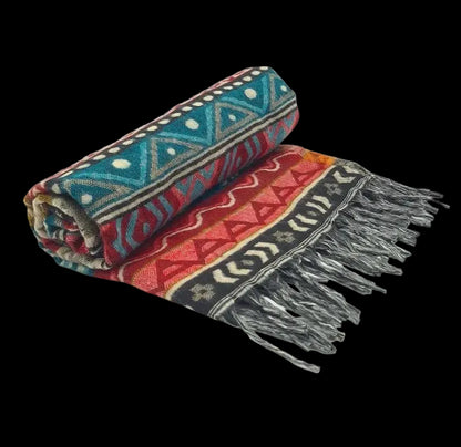 Bohemian shawl 200x95 cm - Rood/teal